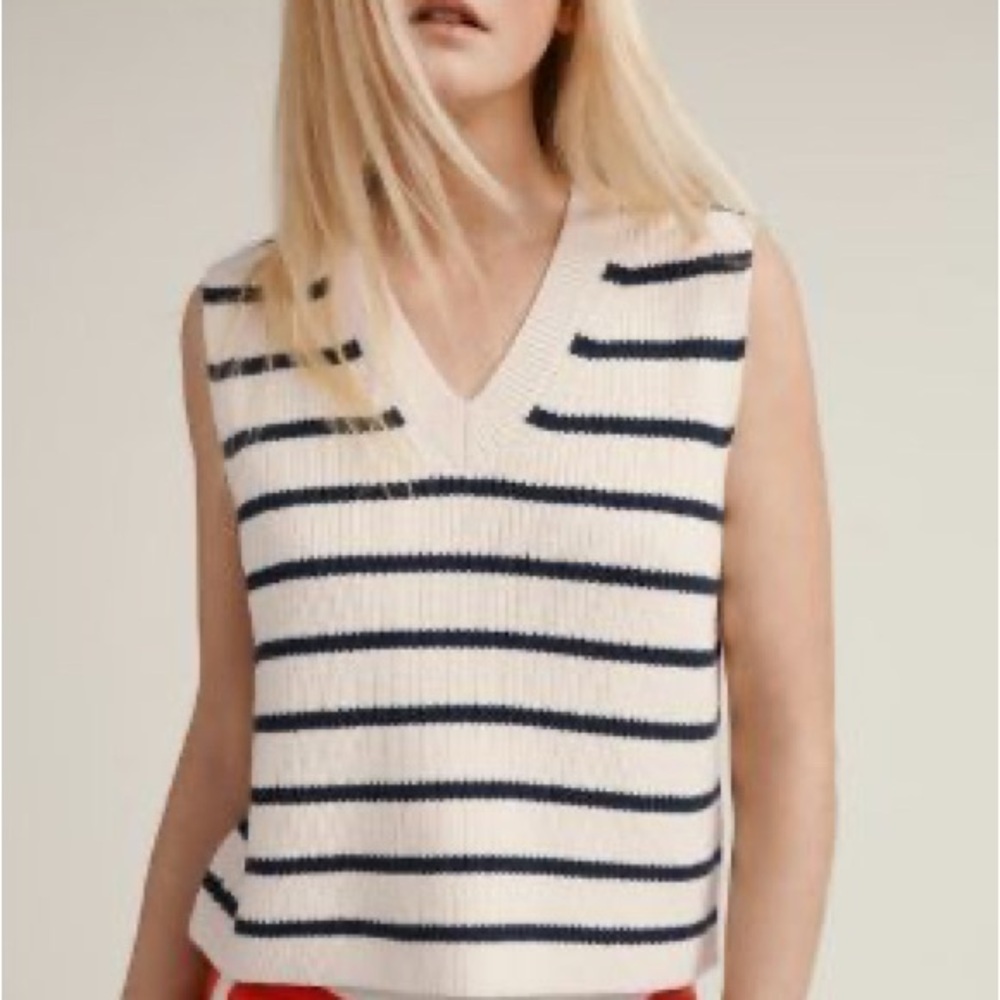 Zara Cream and Navy Striped Sweater Vest